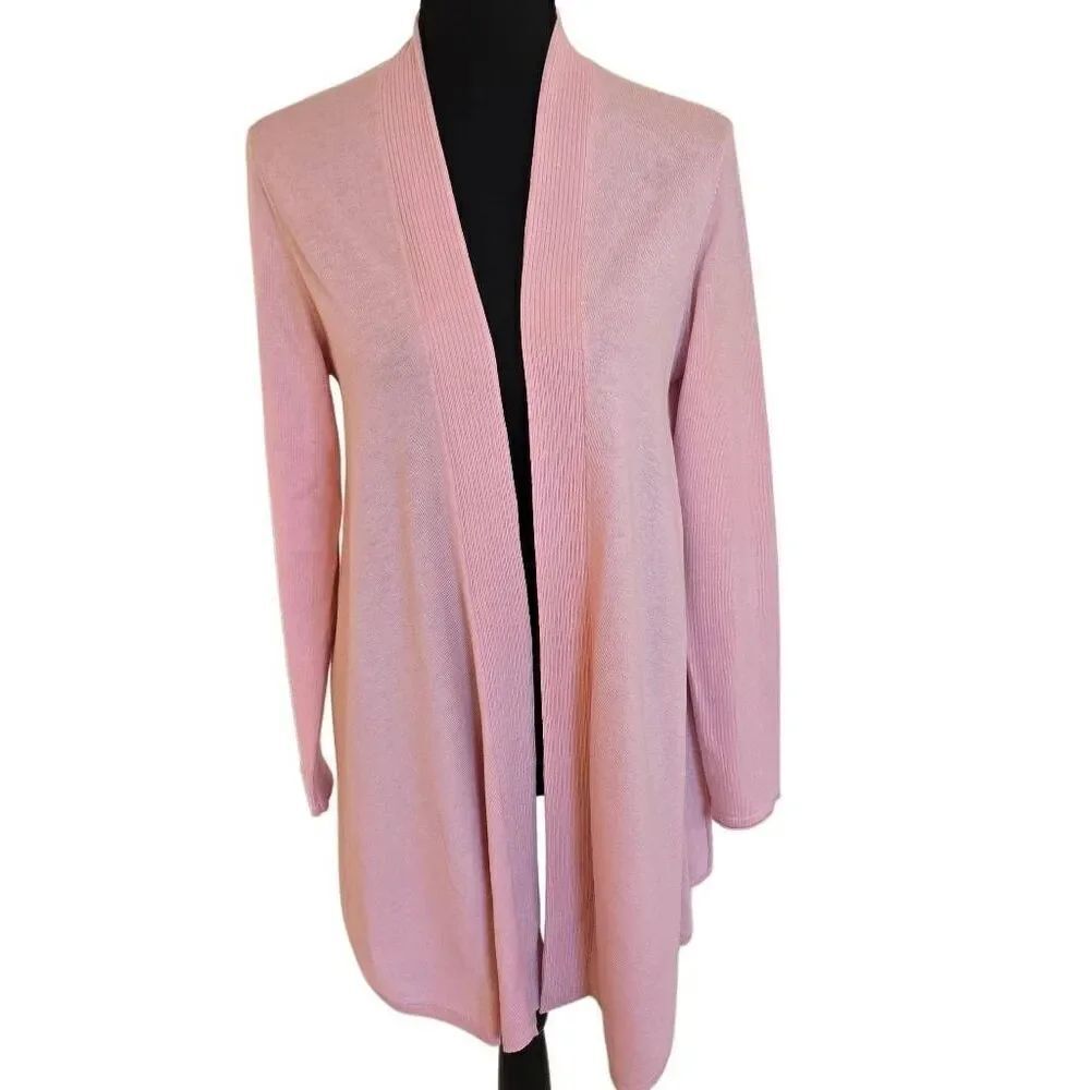 J Jill Womens Pink Wool Blend Open Front Long Sleeve Cardigan Sweater Small